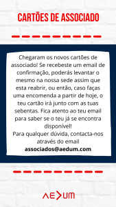 Read more about the article Novos Cartões de Associado